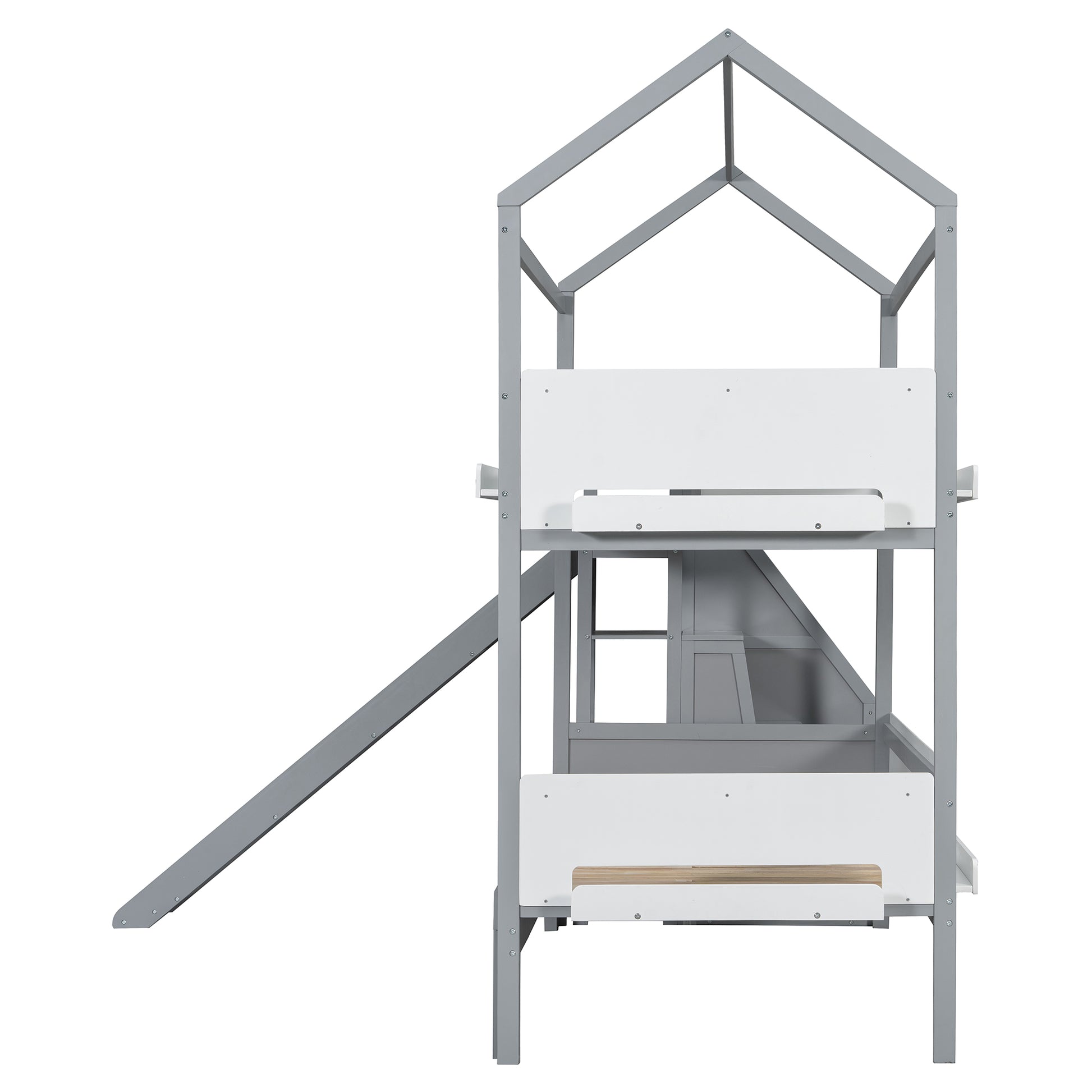 House-Shaped Bunk Bed with Slide - Twin/Full Storage