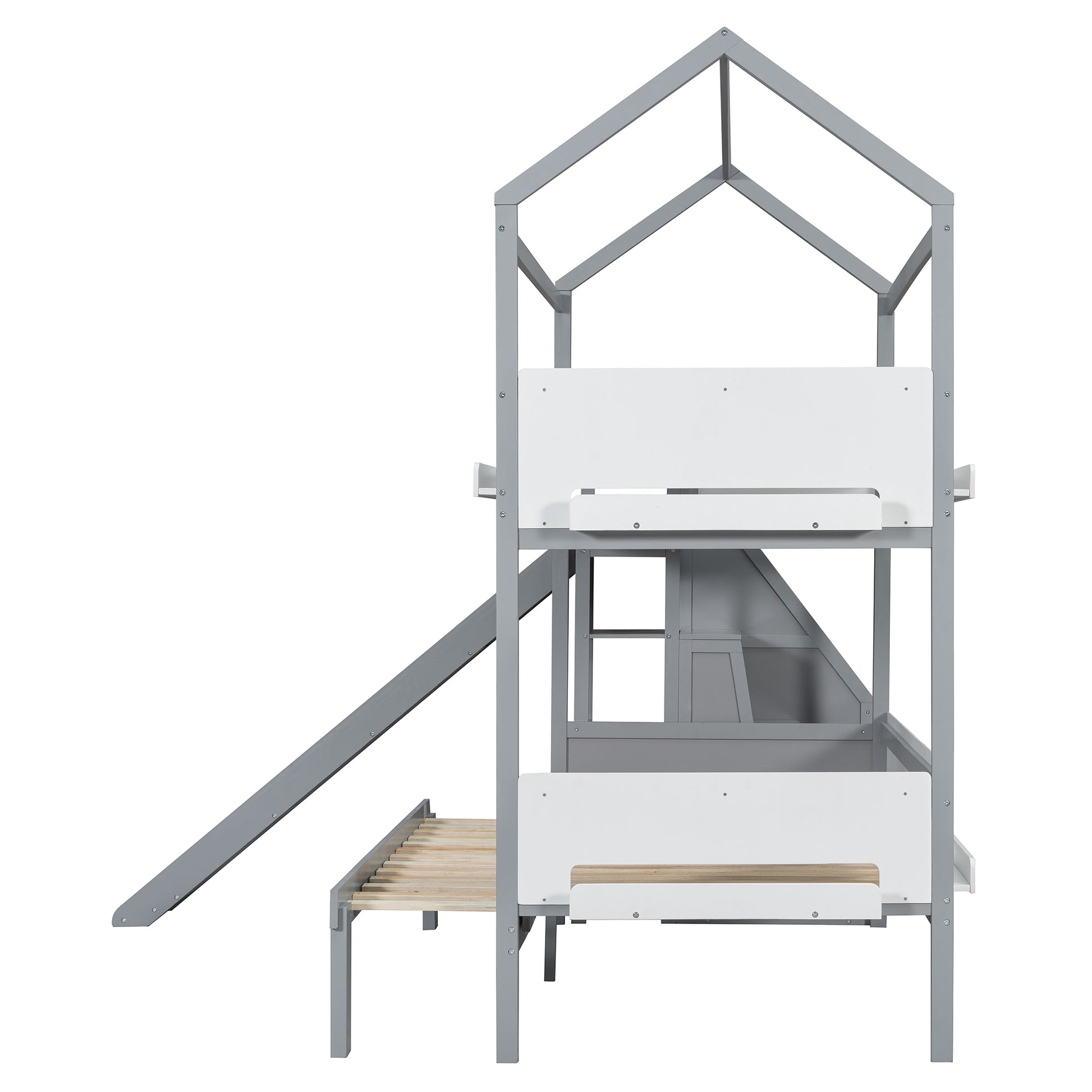 House-Shaped Bunk Bed with Slide - Twin/Full Storage