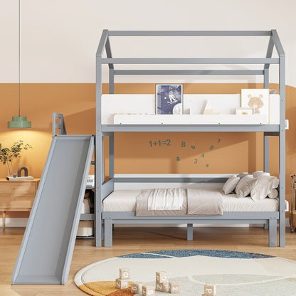 House-Shaped Bunk Bed with Slide - Twin/Full Storage
