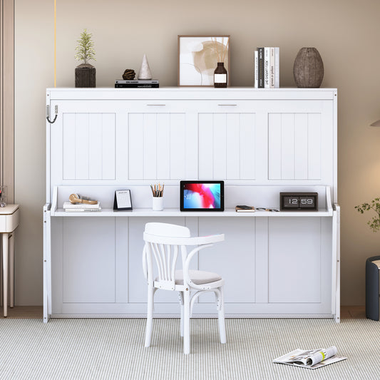 Full Size Murphy Bed with Hydraulic Lift & Desk Design, White(OLD SKU: N820S00032K)
