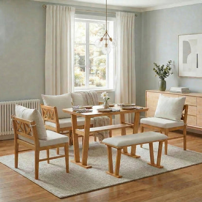 Small Farmhouse Solid Wood Kitchen Nook Dining Room Breakfast Nook Table Set for 6, Space Saving High Top Corner Dining Table with Bench and Chairs (6 Piece)