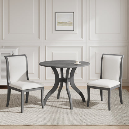 Oak Gray Dining Table Set:39.4" Round Table + 2 Chairs - Traditional Solid Wood Kitchen Set with Inlaid Tabletop, Elegant Curved Legs for Dining Room