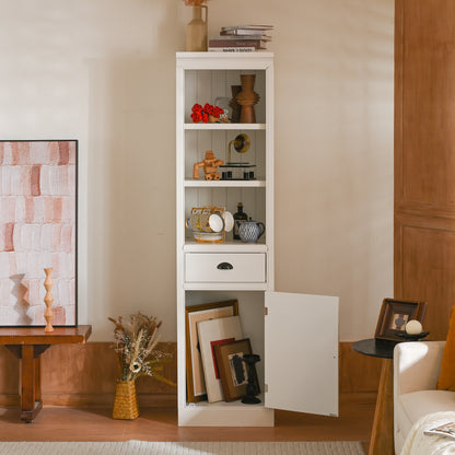 Retro White MDF Bookshelf with Storage Cabinet - 75" Freestanding Display Shelf
