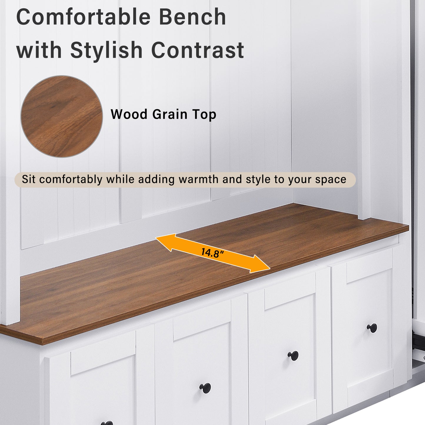 White MDF Hall Tree with Storage Bench - 78.7" Entryway Coat Rack