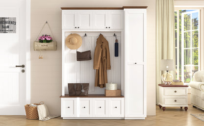 White MDF Hall Tree with Storage Bench - 78.7" Entryway Coat Rack