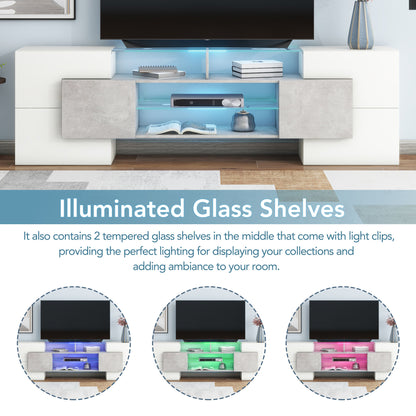 Grey TV Stand with Illuminated Glass Shelves - Storage & Style