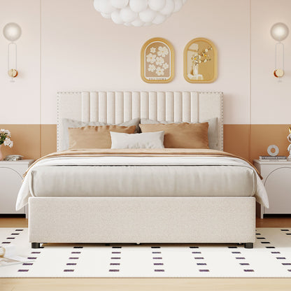 Full Size Linen Upholstered Bed with Trundle