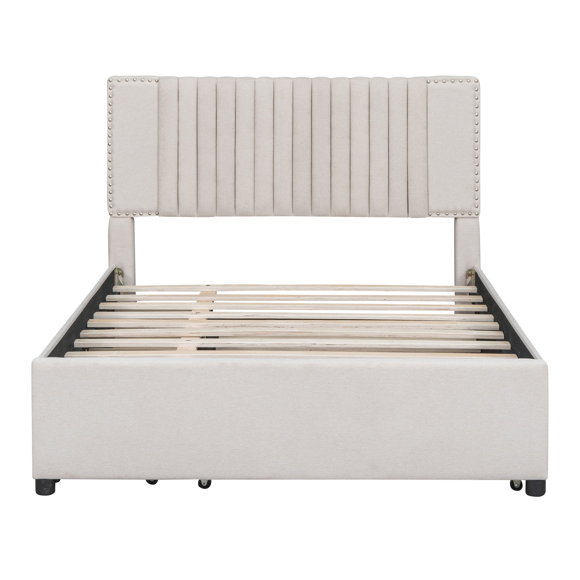 Full Size Linen Upholstered Bed with Trundle