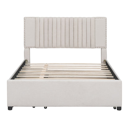 Full Size Linen Upholstered Bed with Trundle