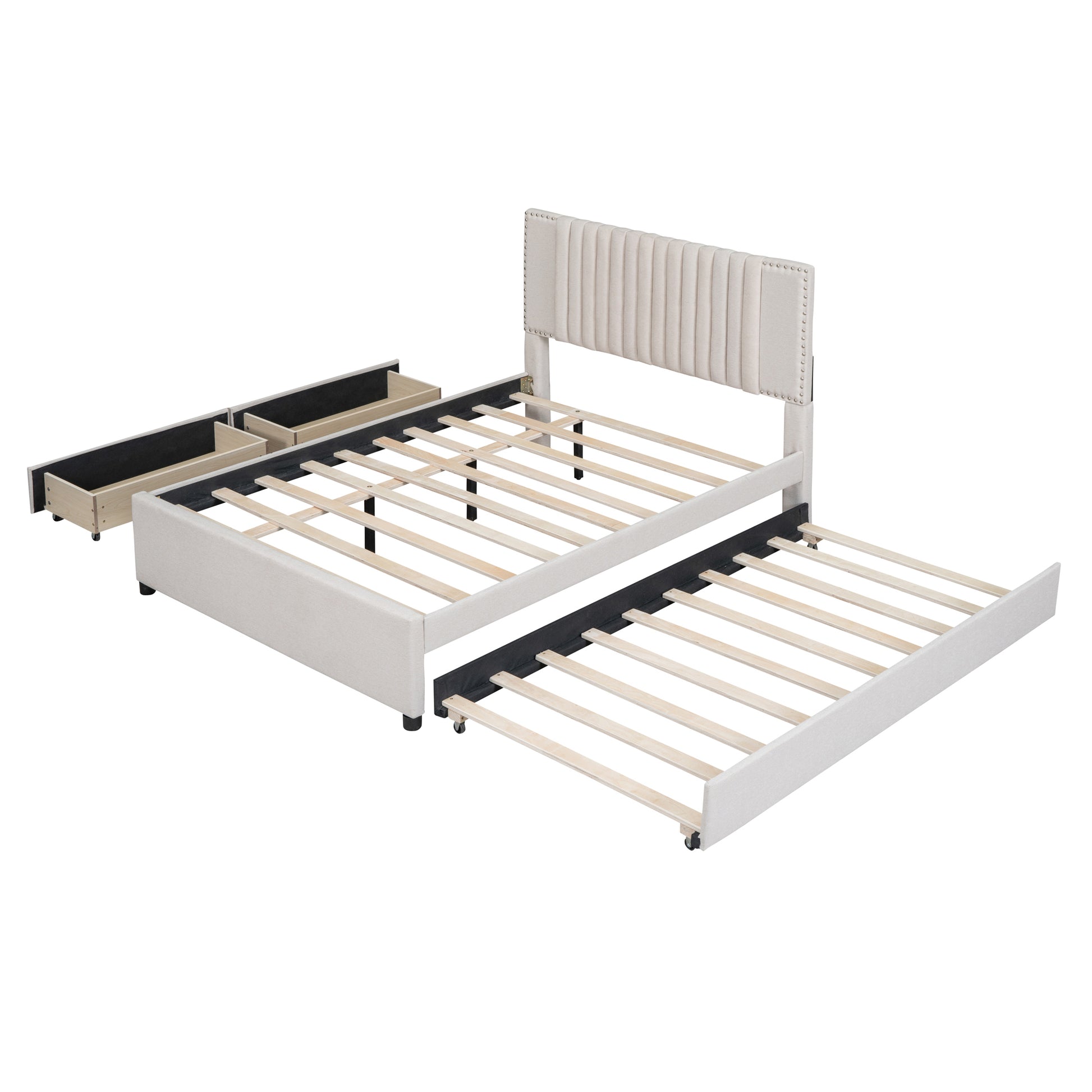 Full Size Linen Upholstered Bed with Trundle