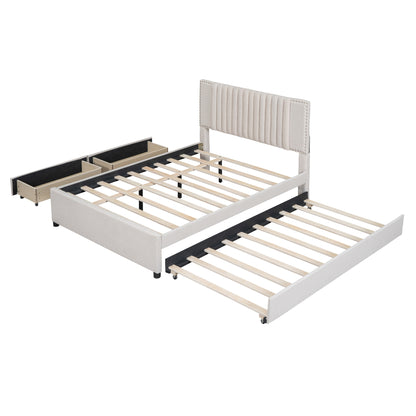 Full Size Linen Upholstered Bed with Trundle