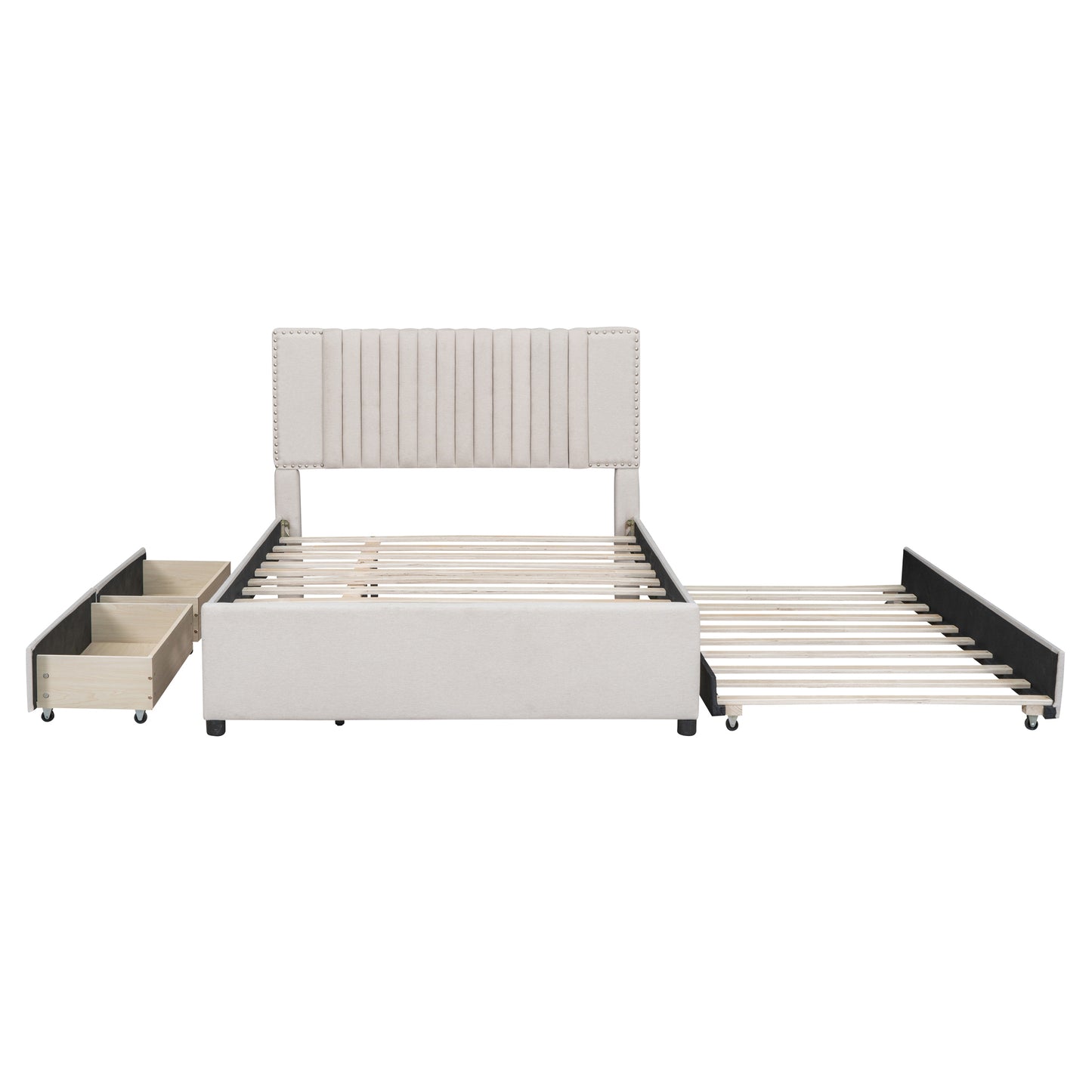 Full Size Linen Upholstered Bed with Trundle