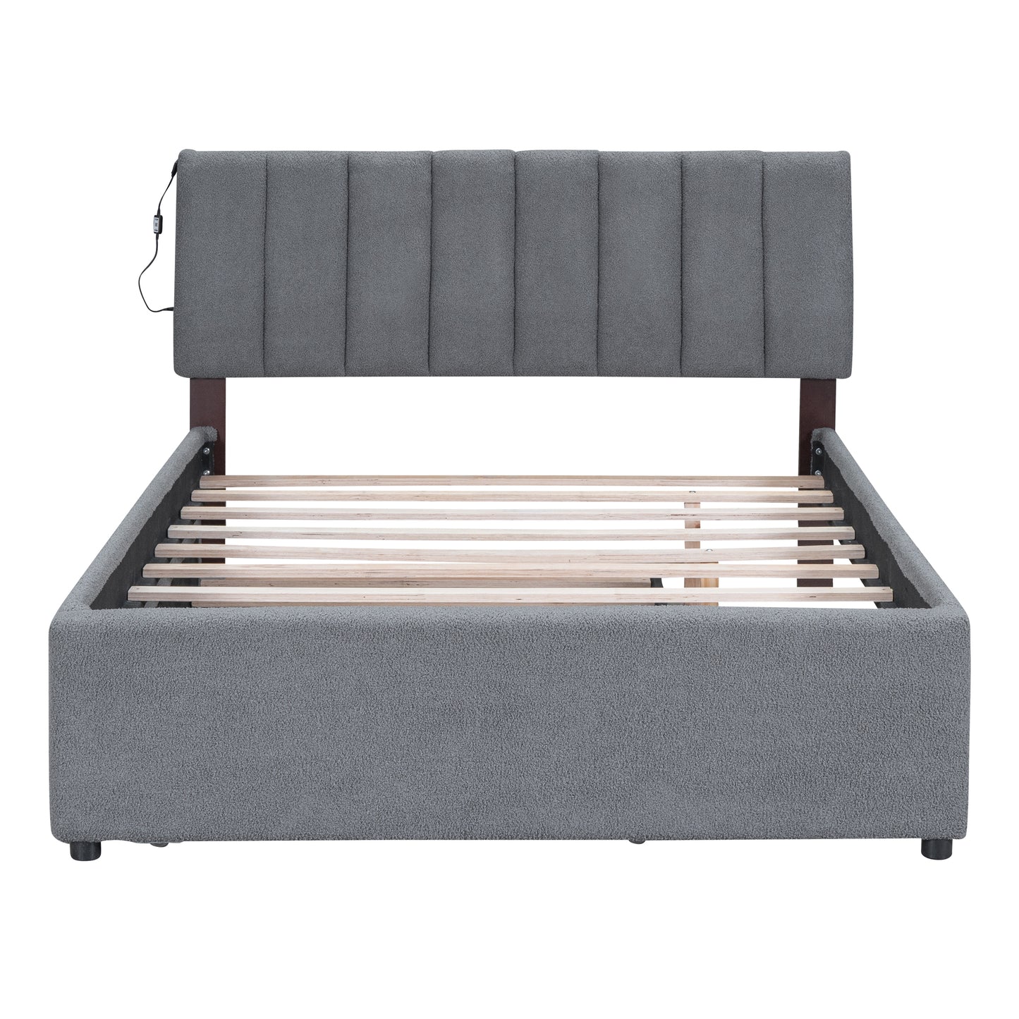 Gray Fleece Upholstered Platform Bed with Trundle - Full Size