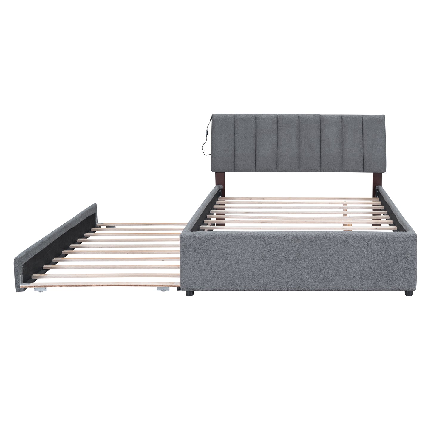 Gray Fleece Upholstered Platform Bed with Trundle - Full Size