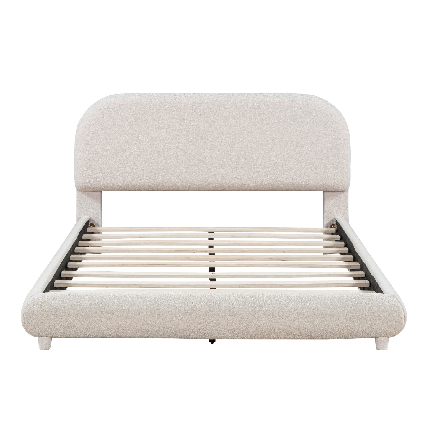 Full Size Beige Fleece Upholstered Bed - Comfortable Platform Frame