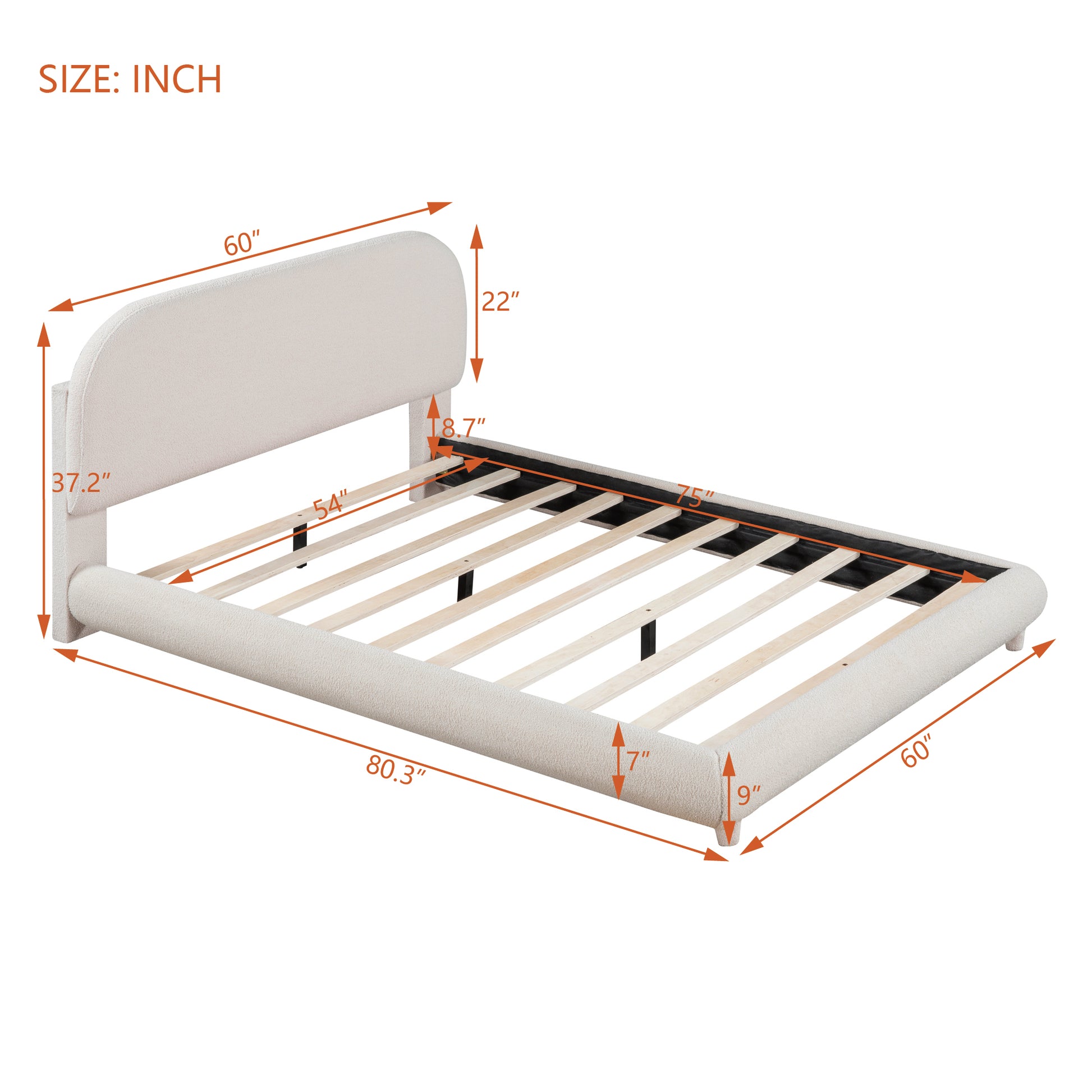 Full Size Beige Fleece Upholstered Bed - Comfortable Platform Frame