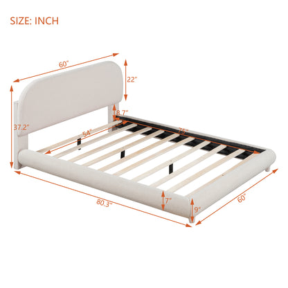 Full Size Beige Fleece Upholstered Bed - Comfortable Platform Frame