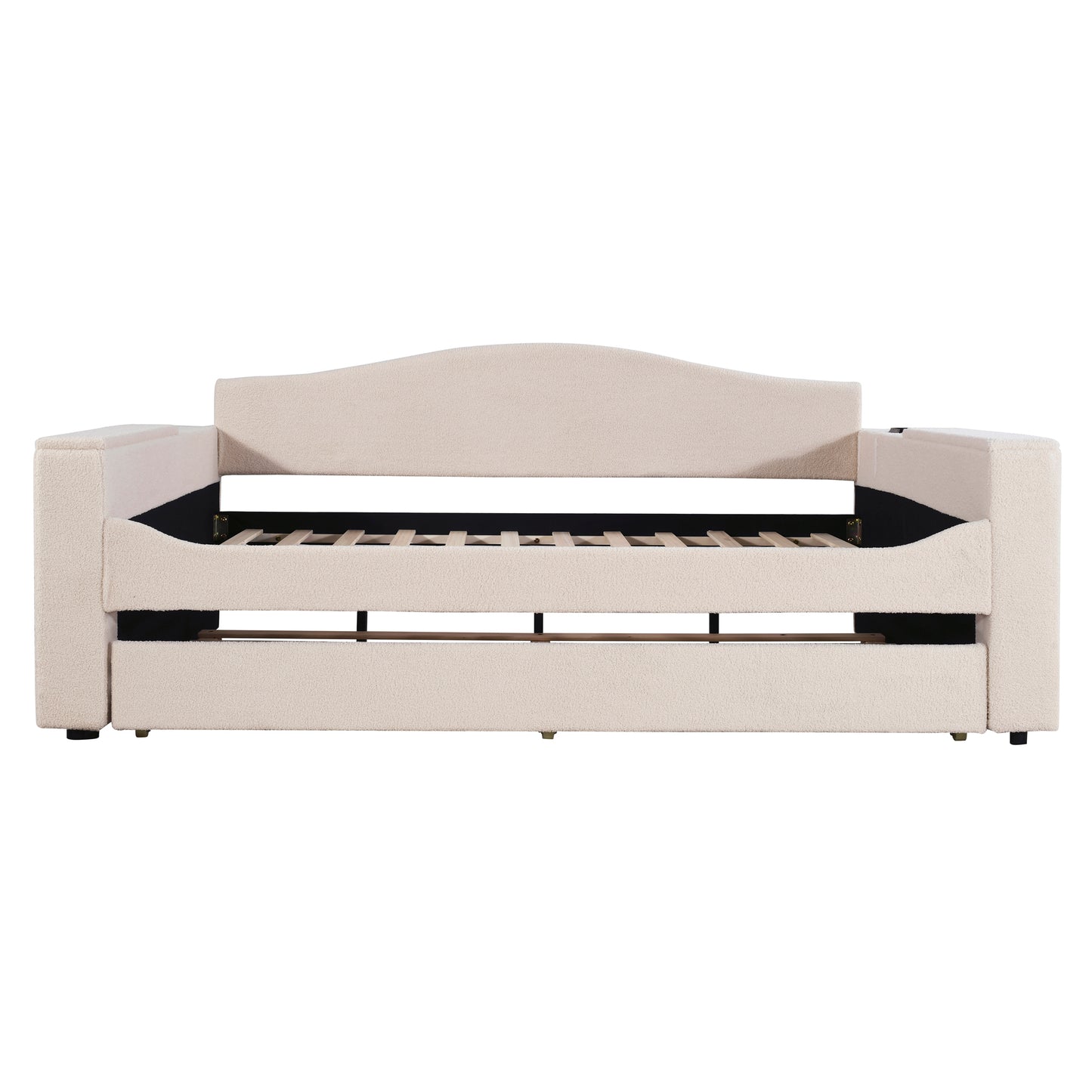 Beige Fleece Daybed with Trundle & Storage