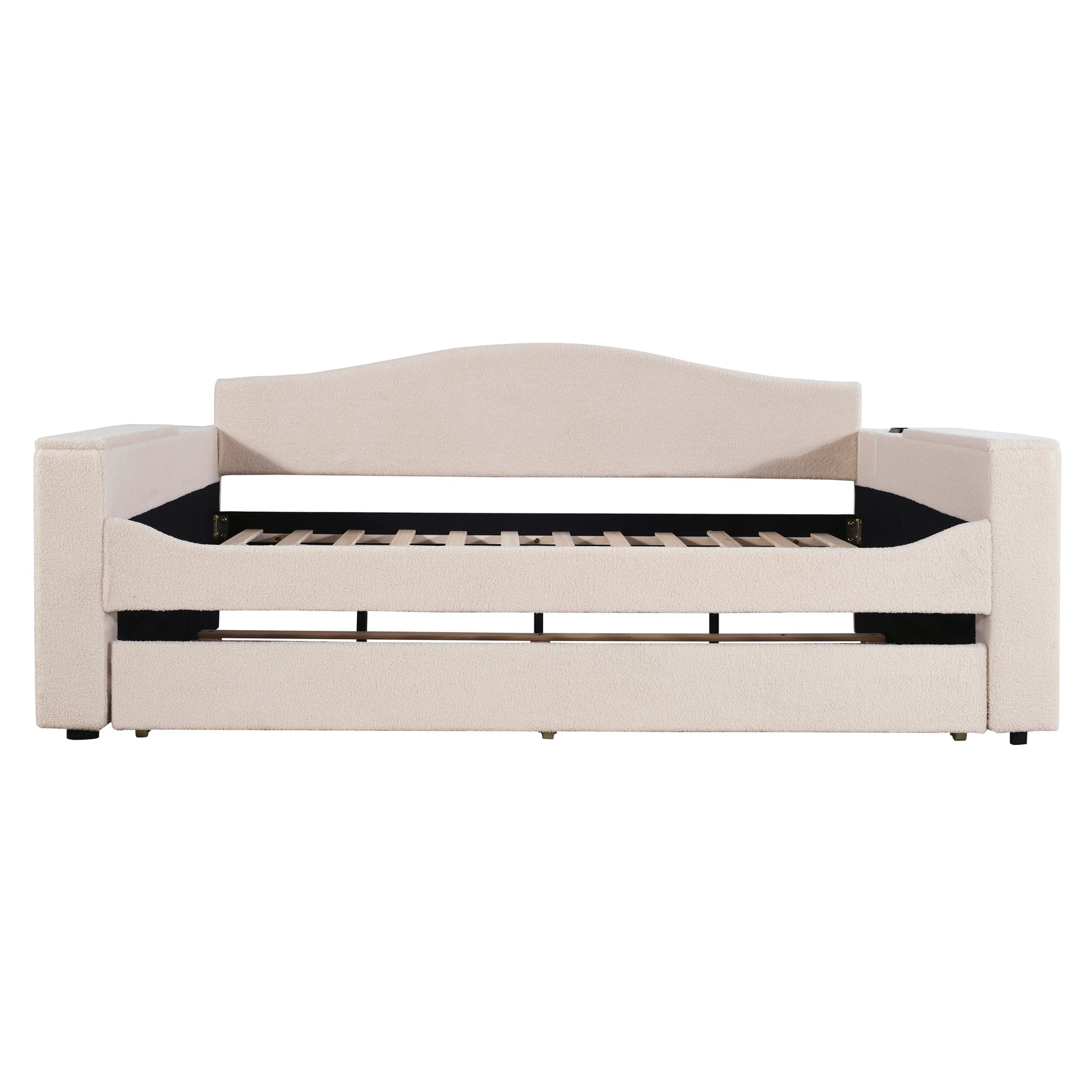 Beige Fleece Daybed with Trundle & Storage