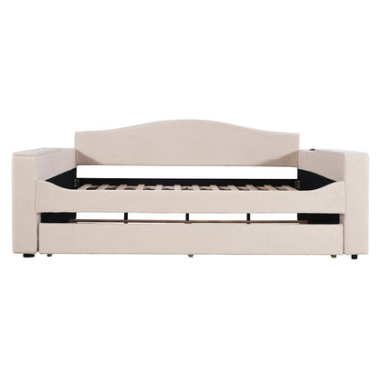 Beige Fleece Daybed with Trundle & Storage