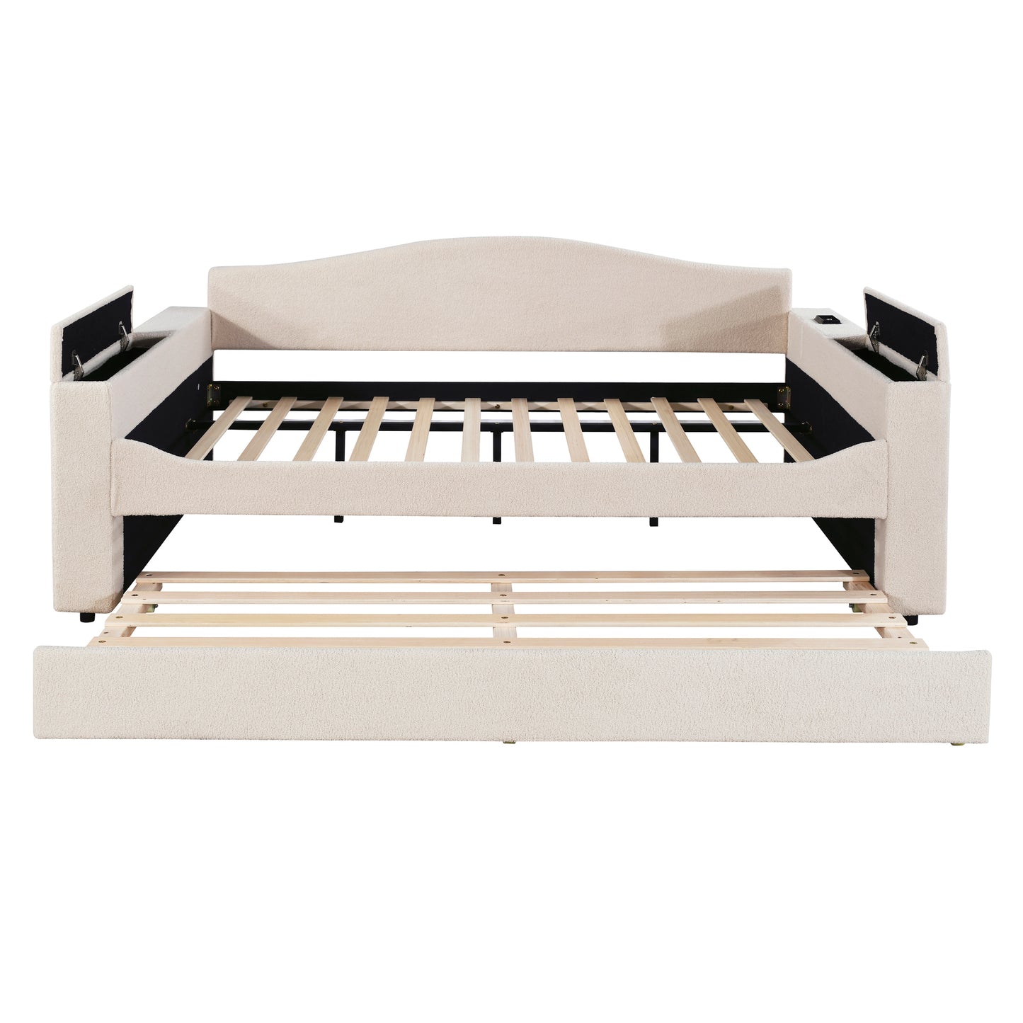 Beige Fleece Daybed with Trundle & Storage