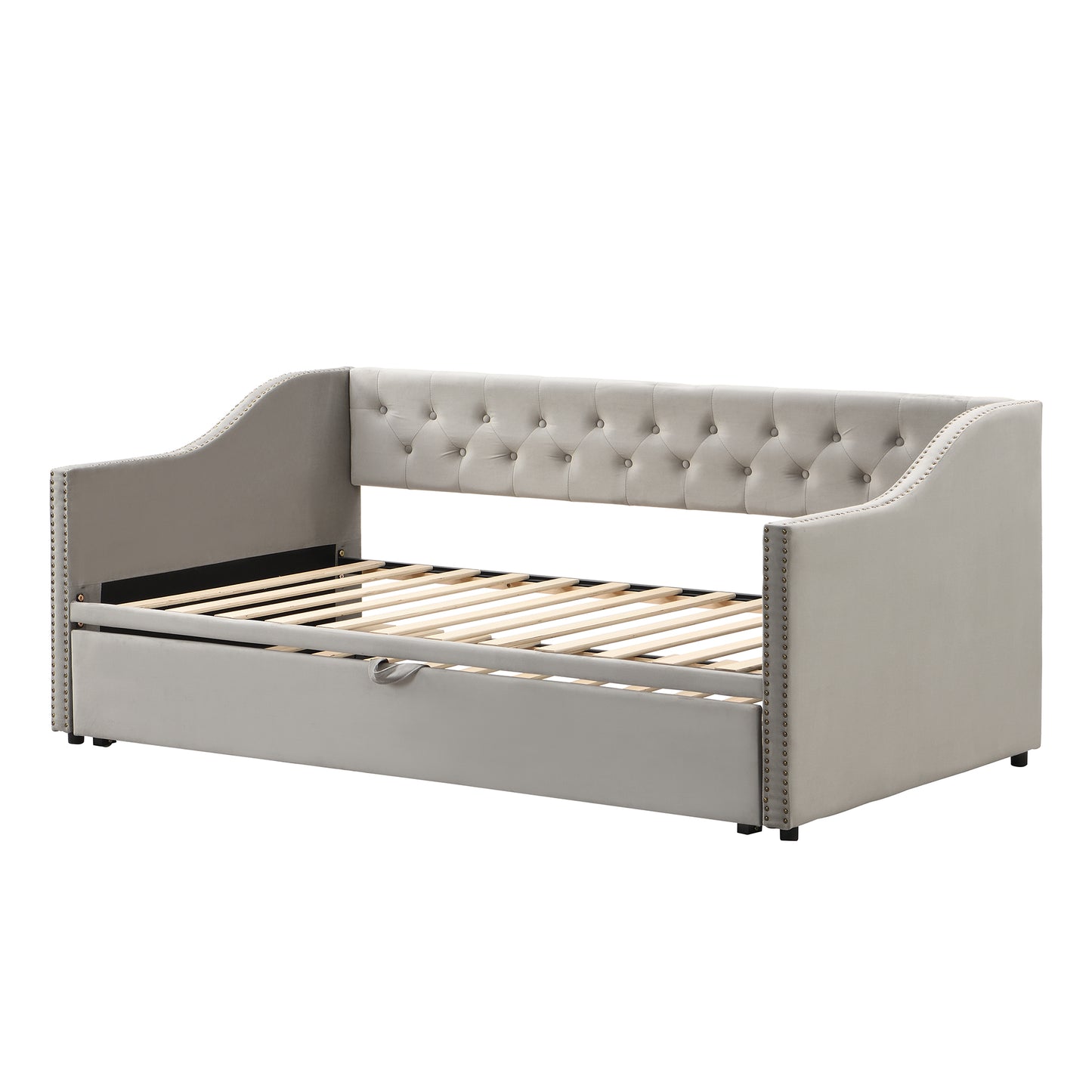 Gray Upholstered Twin Daybed with Trundle Base for Bedroom