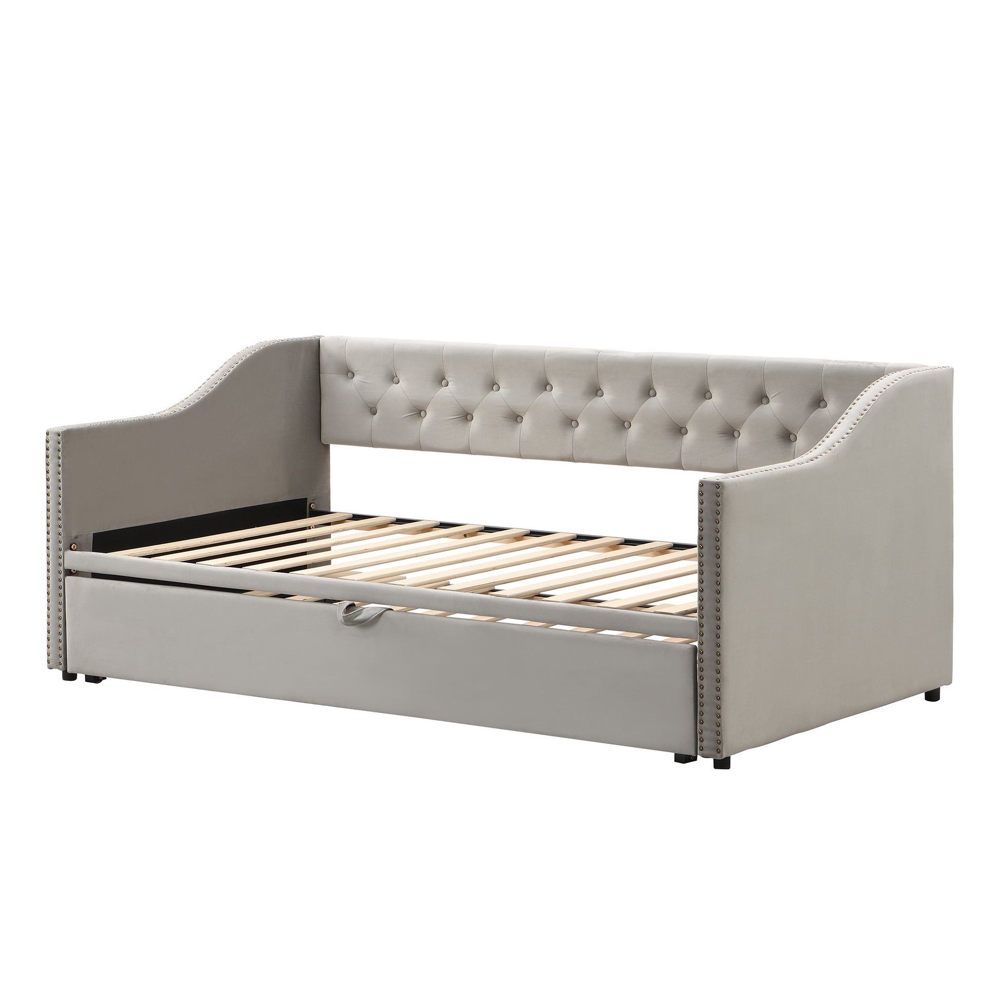 Gray Upholstered Twin Daybed with Trundle Base for Bedroom