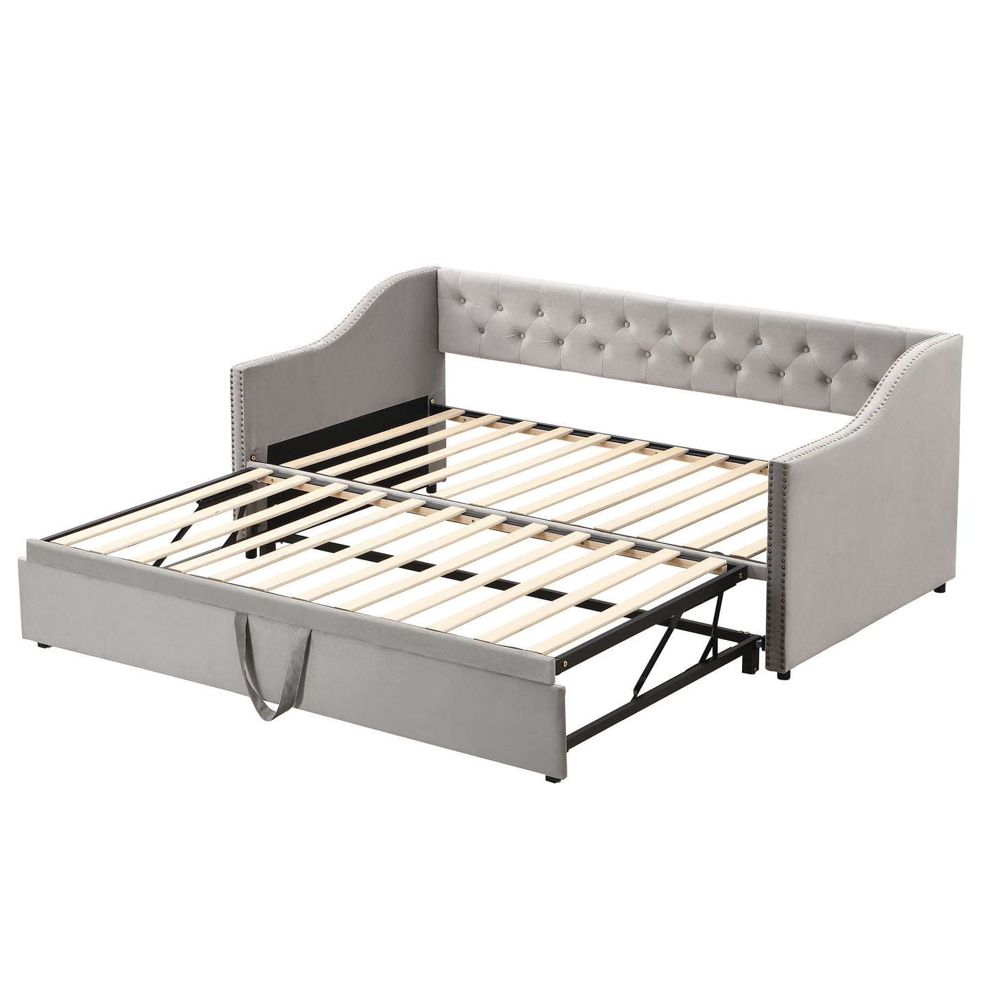 Gray Upholstered Twin Daybed with Trundle Base for Bedroom