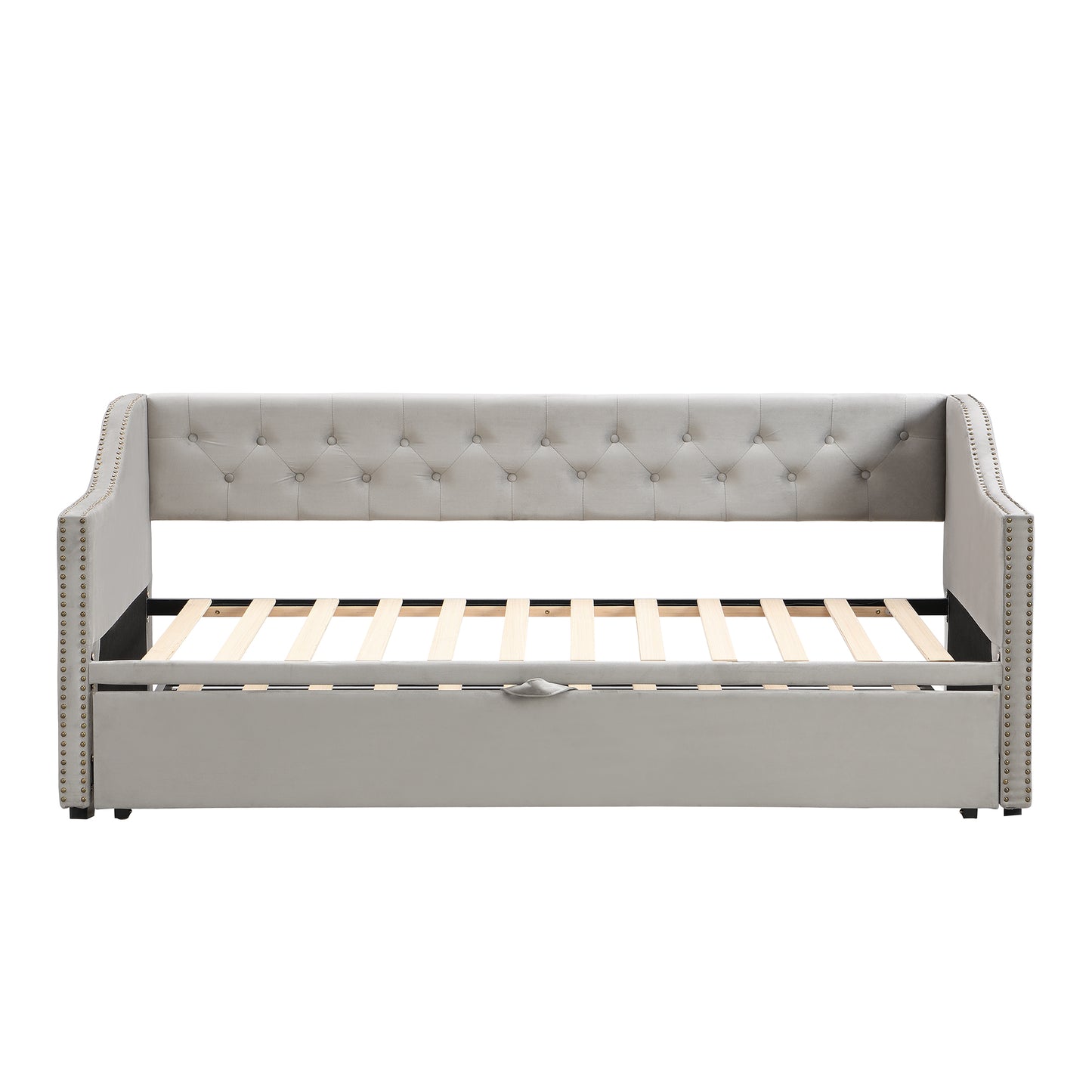 Gray Upholstered Twin Daybed with Trundle Base for Bedroom
