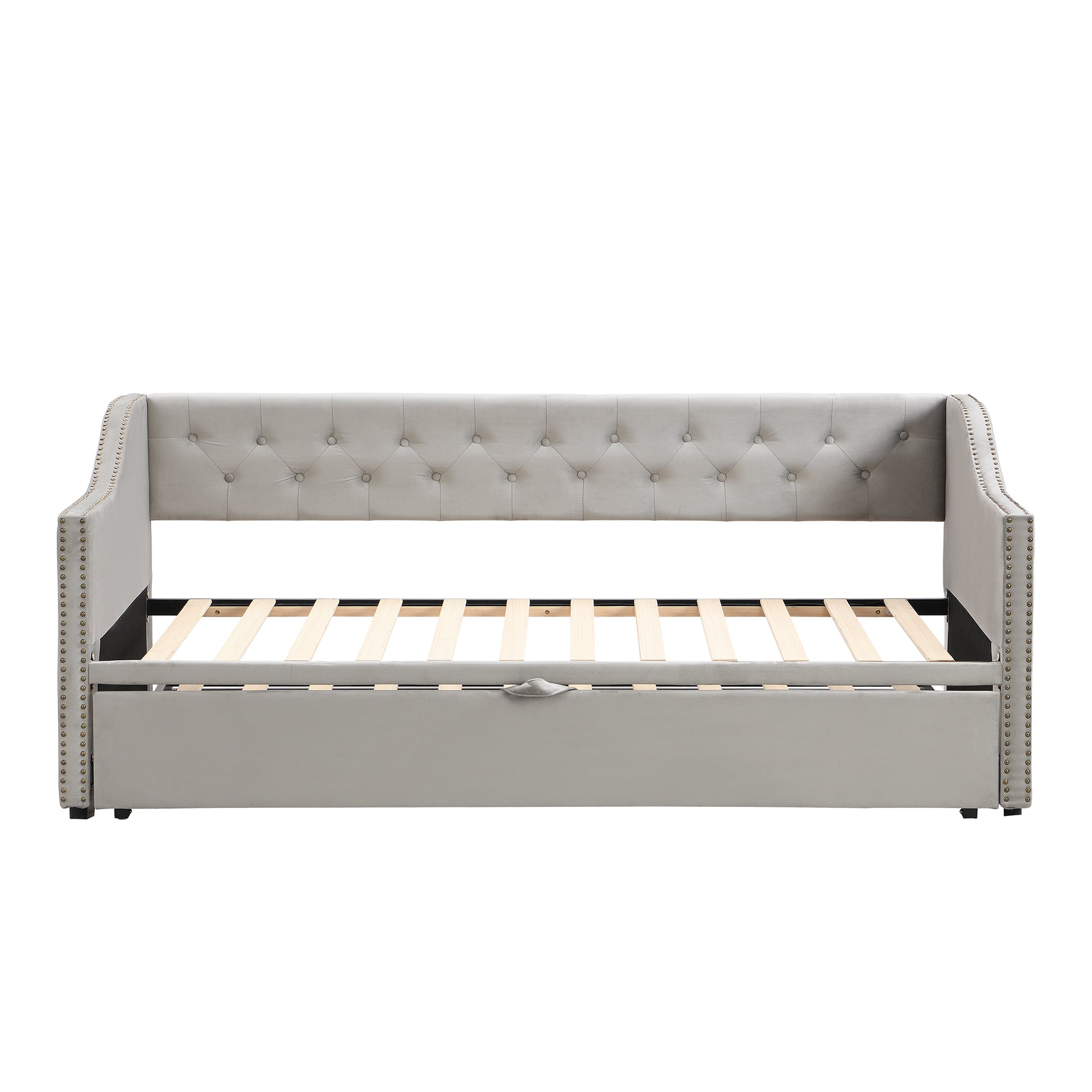 Gray Upholstered Twin Daybed with Trundle Base for Bedroom