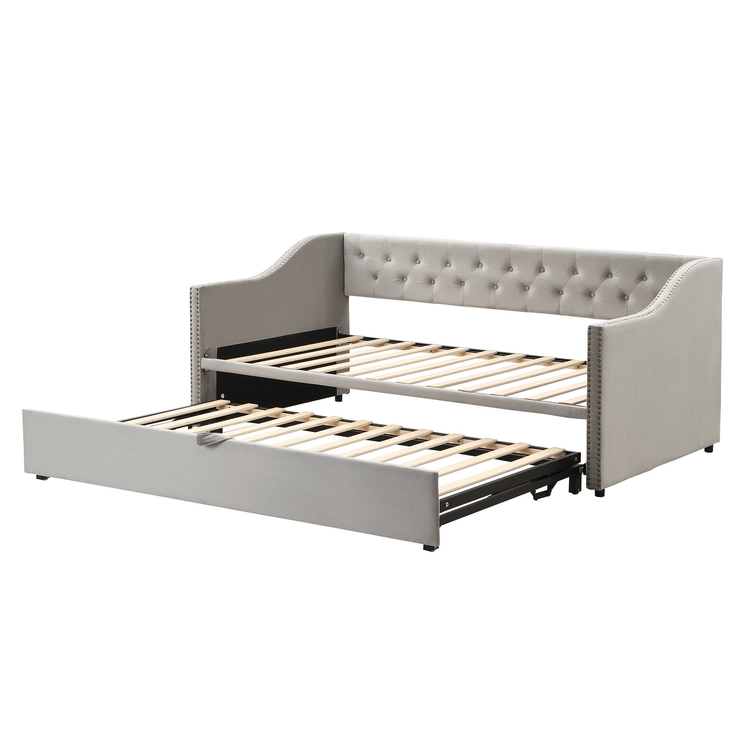 Gray Upholstered Twin Daybed with Trundle Base for Bedroom
