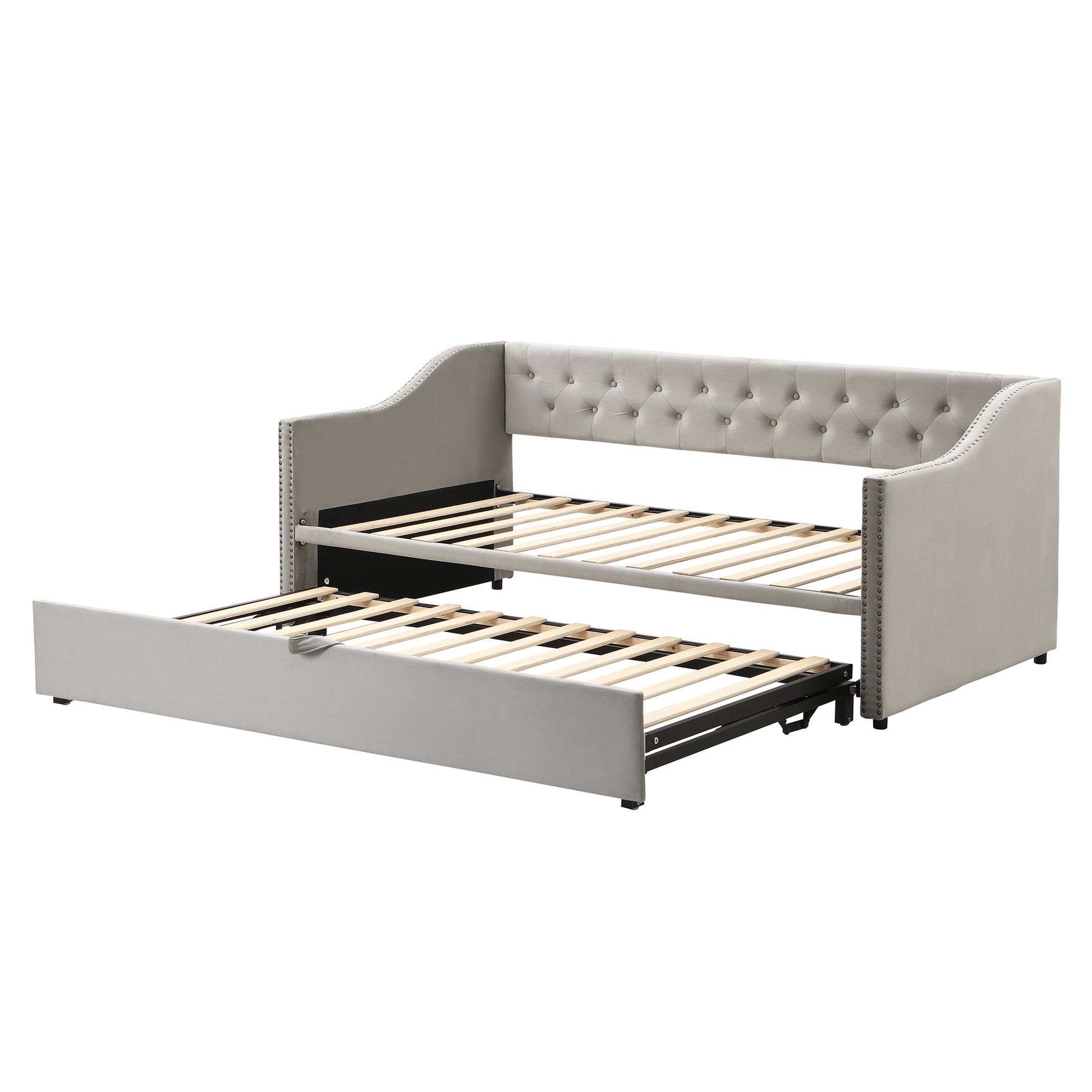 Gray Upholstered Twin Daybed with Trundle Base for Bedroom