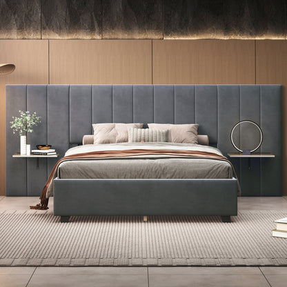Queen Upholstered Platform Bed - Gray Storage Headboard