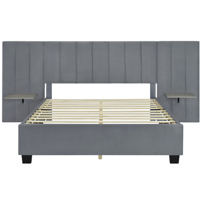 Queen Upholstered Platform Bed - Gray Storage Headboard
