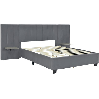 Queen Upholstered Platform Bed - Gray Storage Headboard