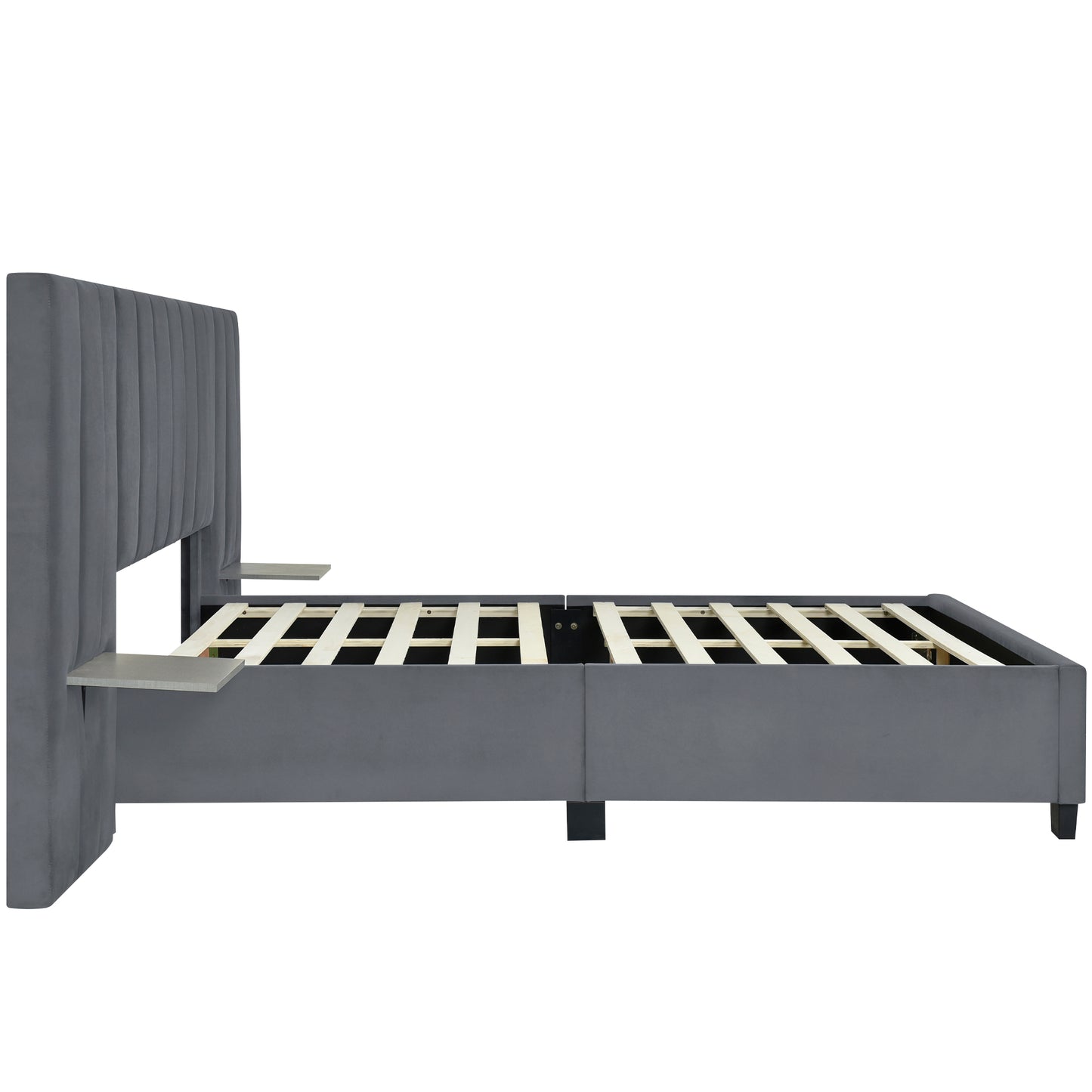 Queen Upholstered Platform Bed - Gray Storage Headboard