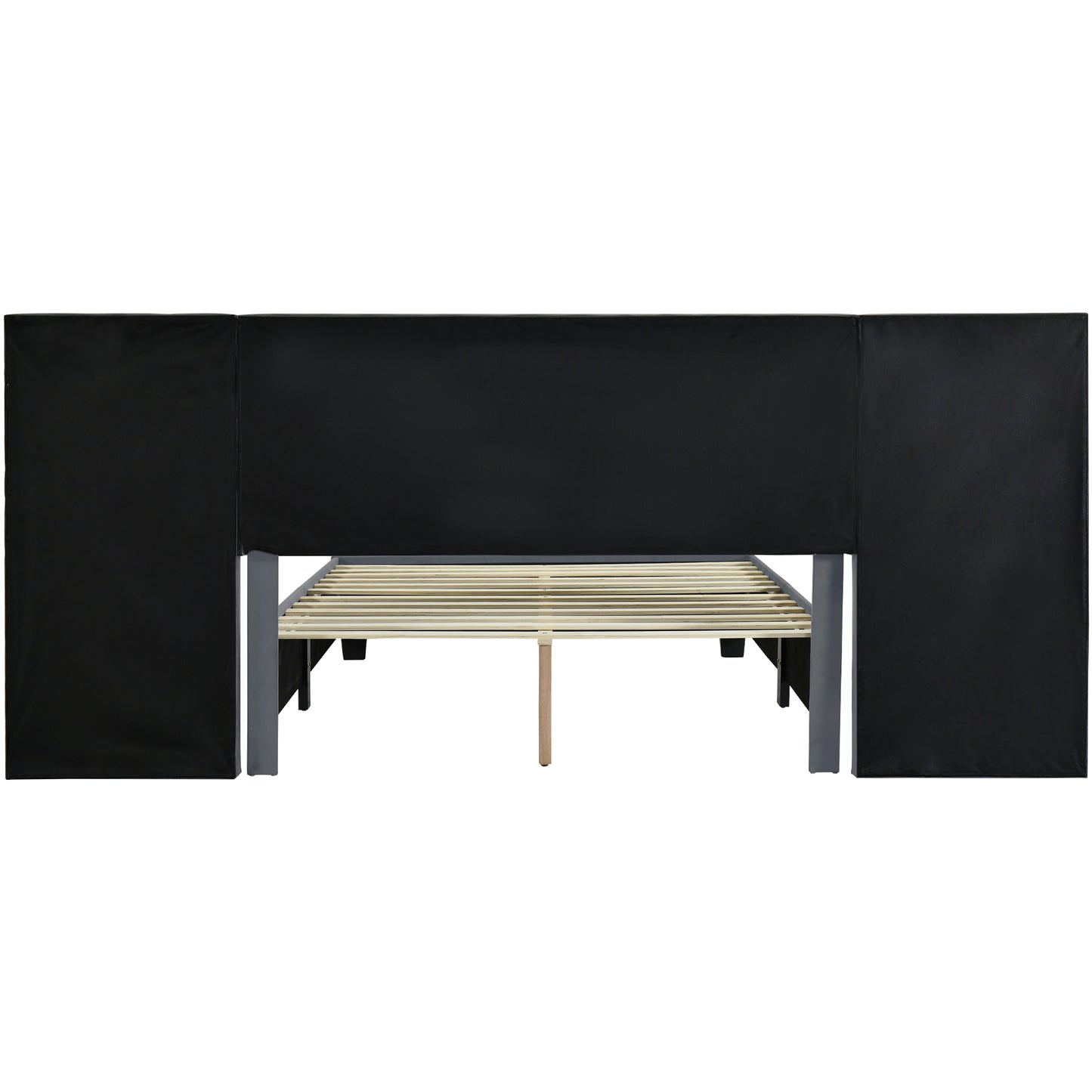 Queen Upholstered Platform Bed - Gray Storage Headboard