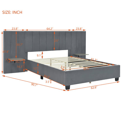 Queen Upholstered Platform Bed - Gray Storage Headboard