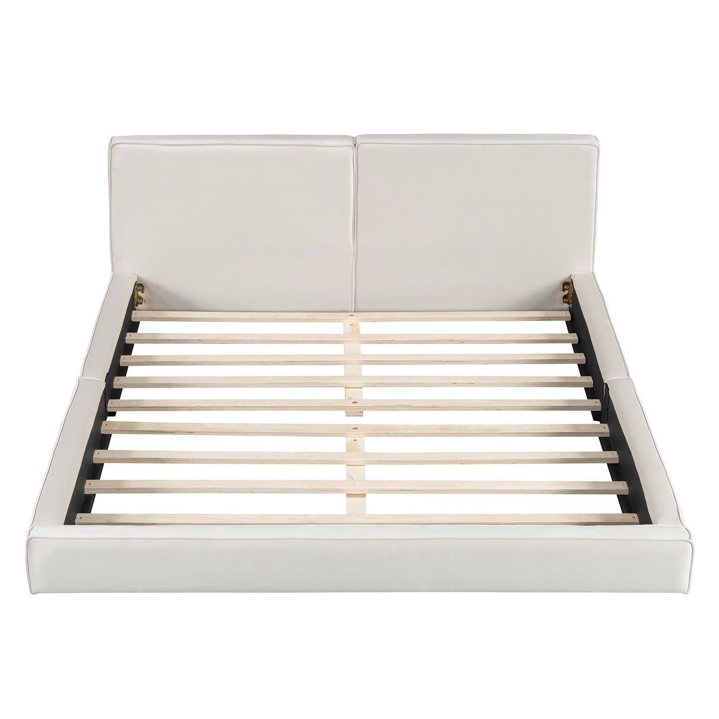 Queen Velvet Platform Bed - Beige Upholstered Frame for Bedroom