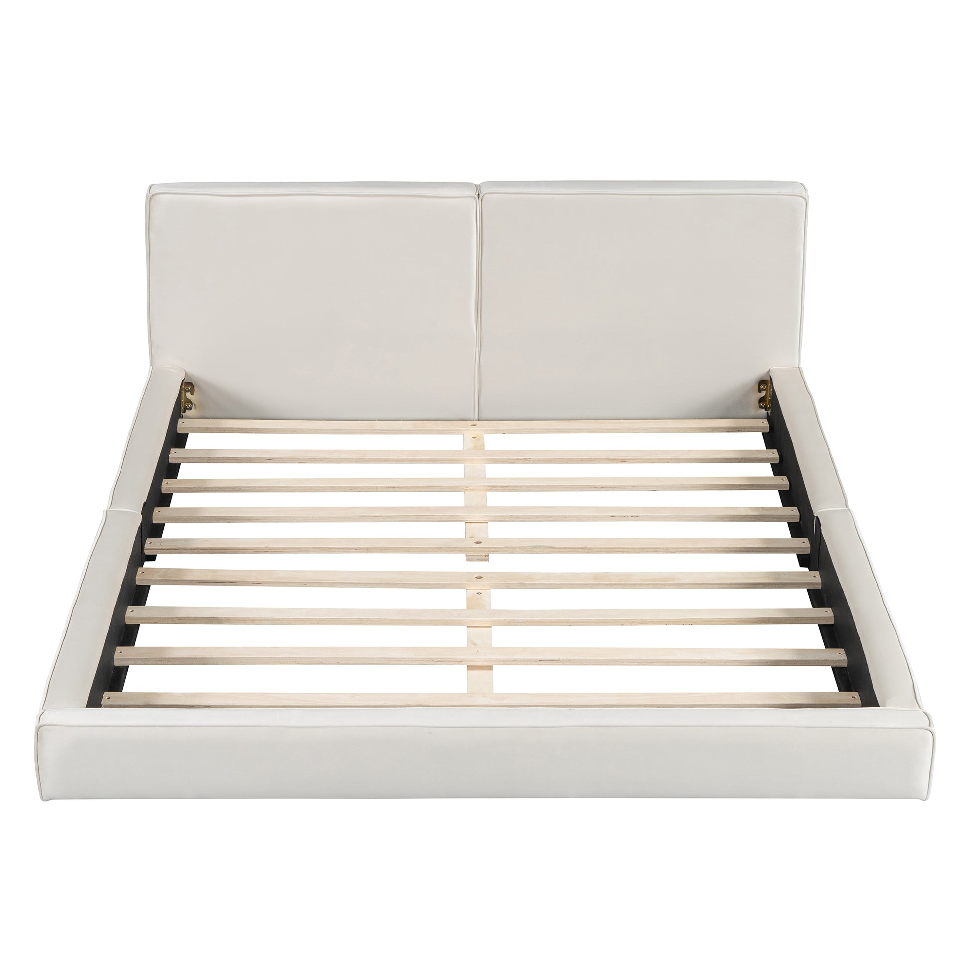 Queen Velvet Platform Bed - Beige Upholstered Frame for Bedroom