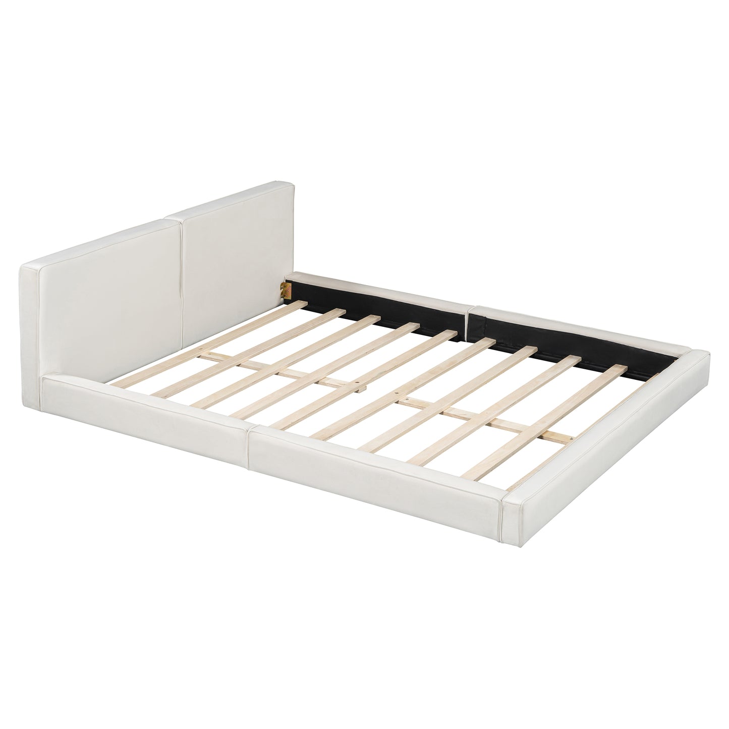 Queen Velvet Platform Bed - Beige Upholstered Frame for Bedroom