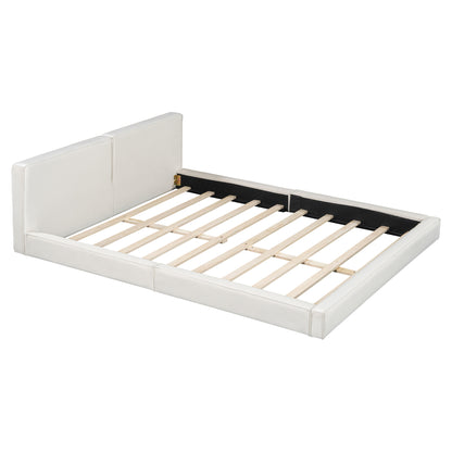 Queen Velvet Platform Bed - Beige Upholstered Frame for Bedroom