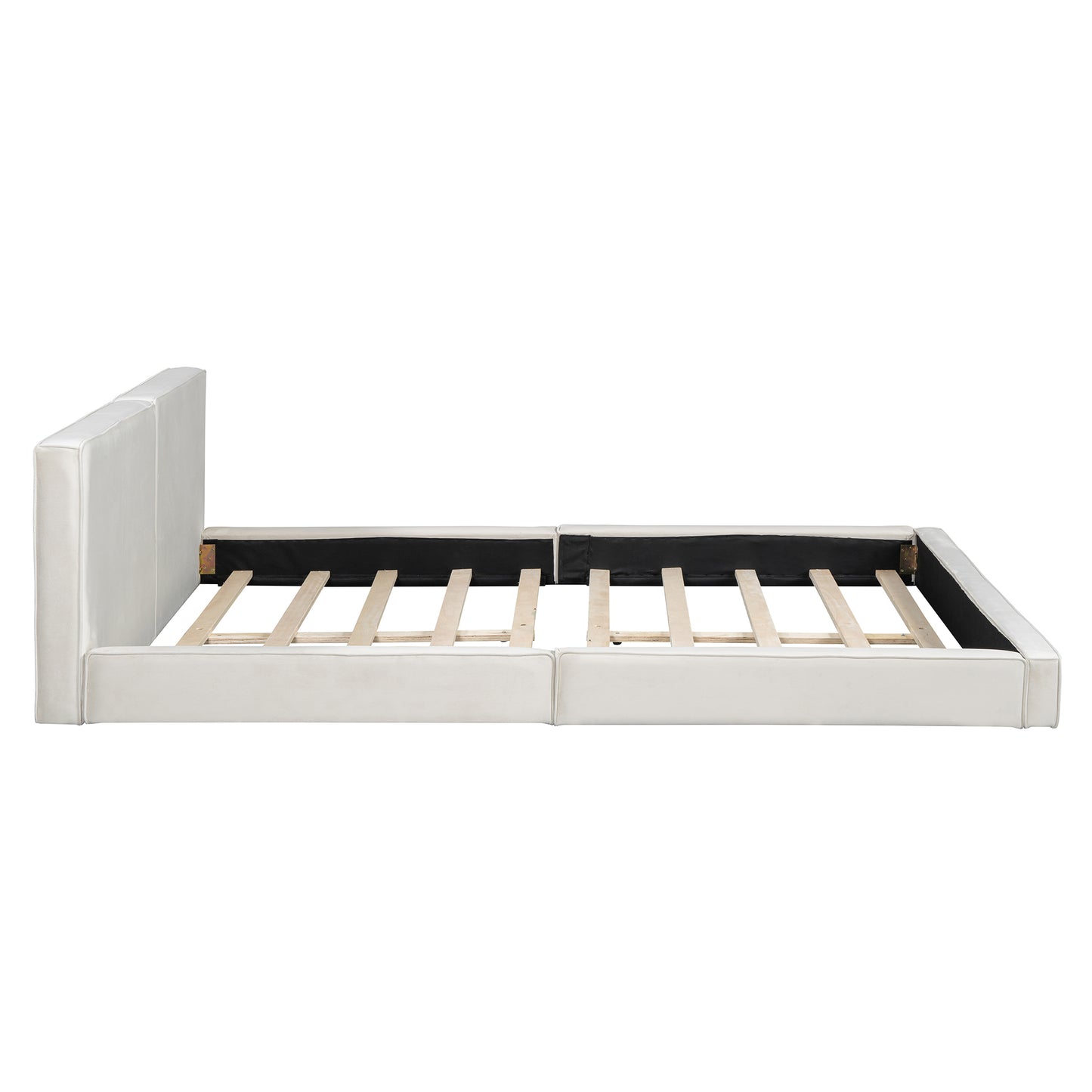 Queen Velvet Platform Bed - Beige Upholstered Frame for Bedroom