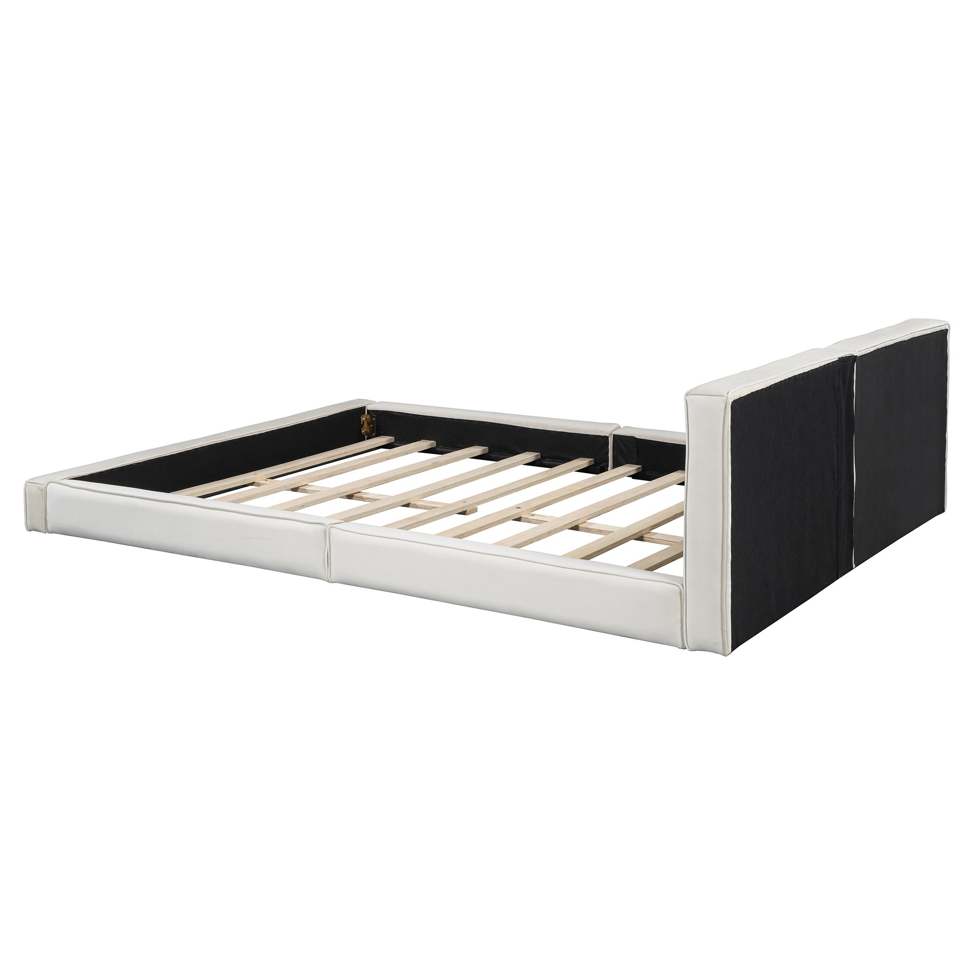 Queen Velvet Platform Bed - Beige Upholstered Frame for Bedroom