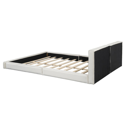 Queen Velvet Platform Bed - Beige Upholstered Frame for Bedroom