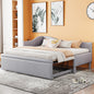 Twin Size Upholstered L-Shaped Upholstered Daybed with Pop Up Trundle, Gray