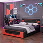 Modern Queen Size Hydraulic Storage Gaming Bed Frame, Esports Design with Cyberpunk Aesthetics, Platform Bed for Gamers & Gen Z Youth, Black+Red