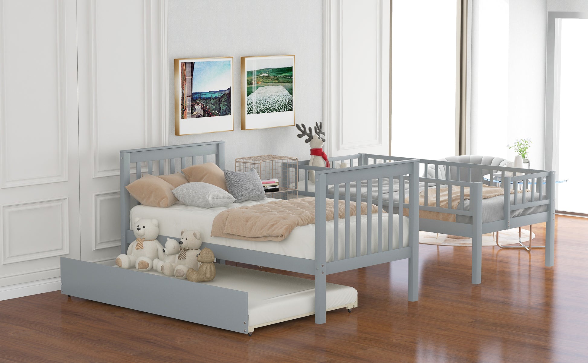 Twin Over Twin Bunk Bed Gray - Storage & Trundle