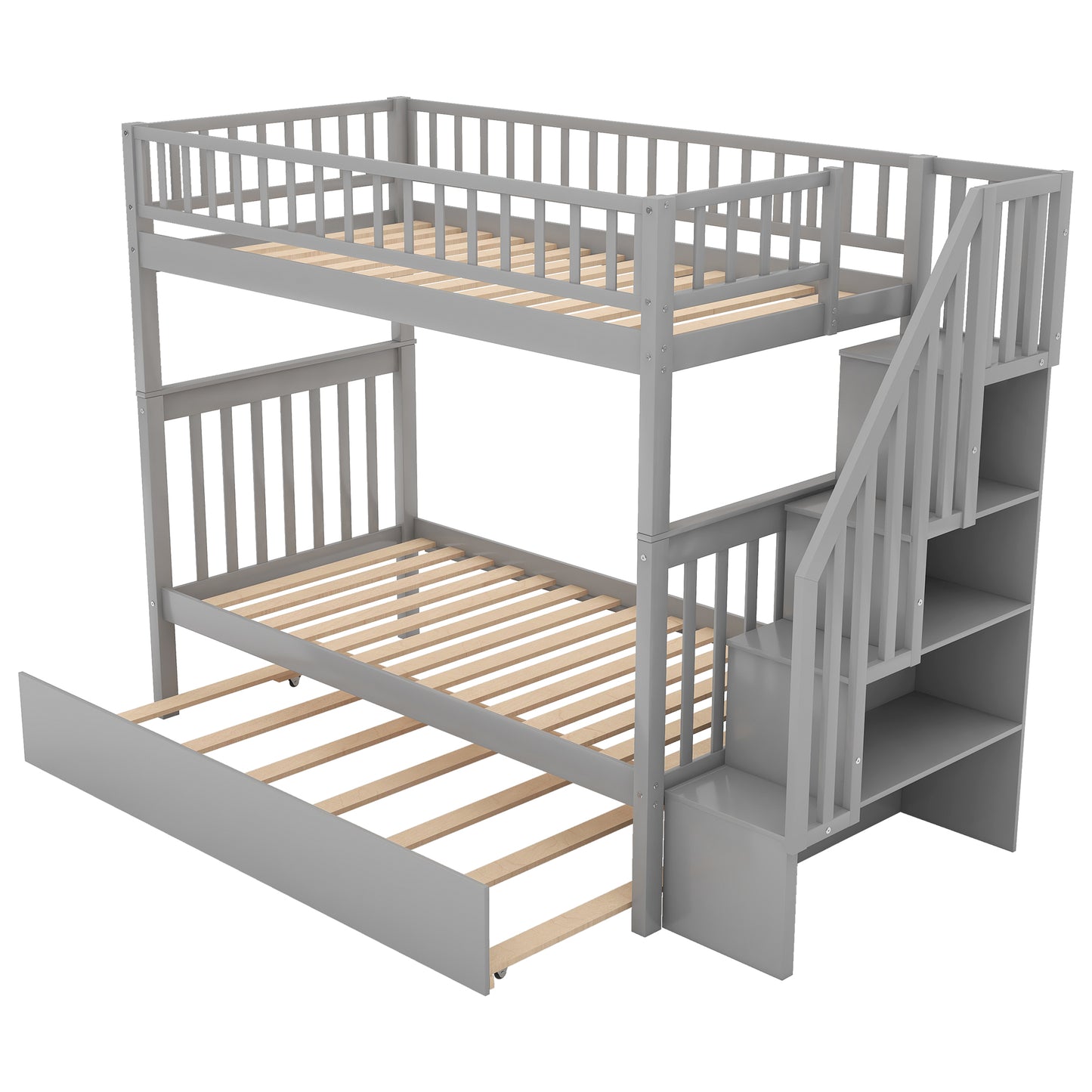 Twin Over Twin Bunk Bed Gray - Storage & Trundle