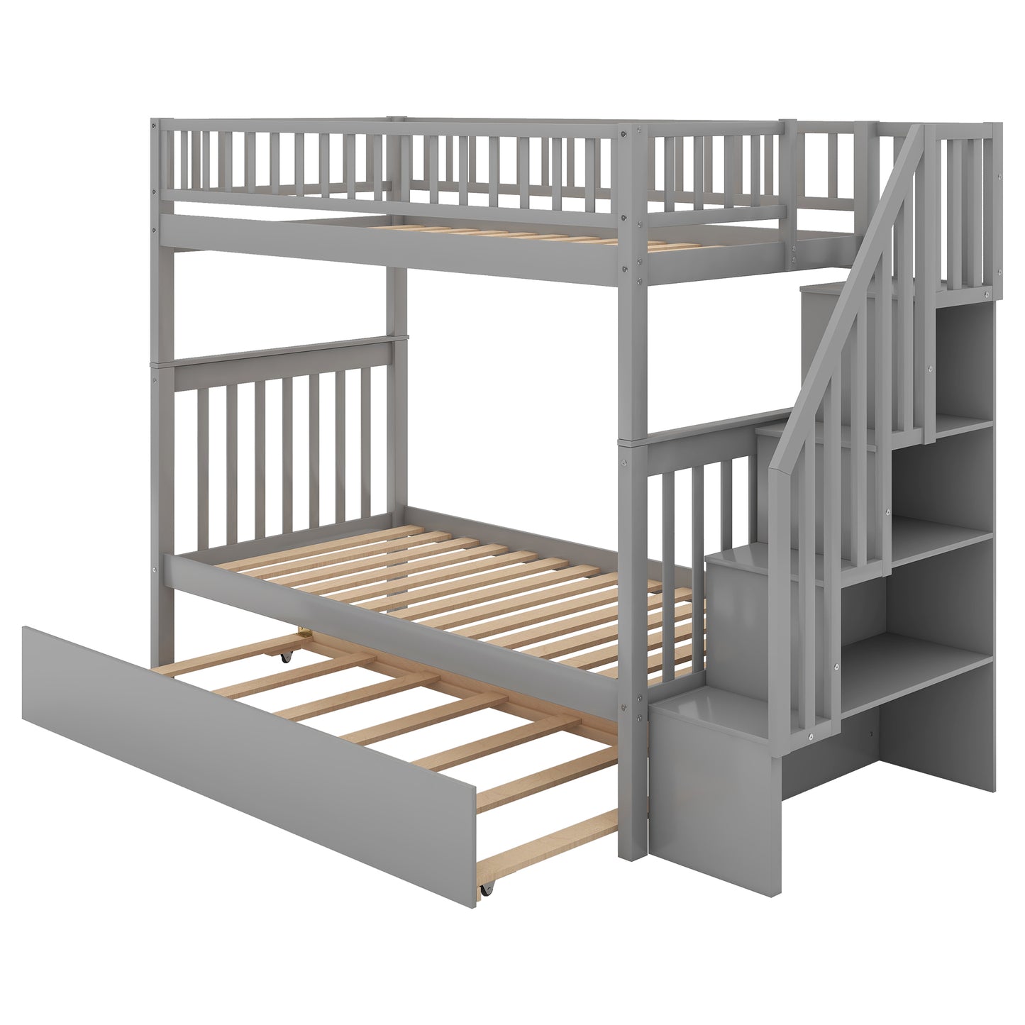Twin Over Twin Bunk Bed Gray - Storage & Trundle